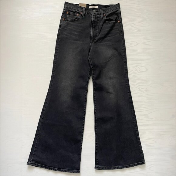 Levi's Women's Ribcage Bell Jeans 31x32 Black Super High Rise Flare Denim Slim - Picture 4 of 9